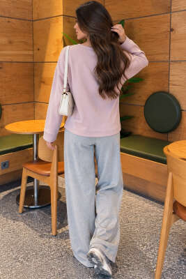 Too Long To Handle Baskılı Sweatshirt Pudra - Kadın Giyim Modelleri