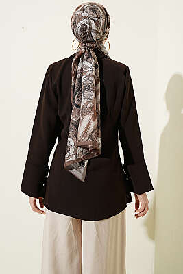 Top Düğmeli Dikiş Detaylı Gömlek Kahve - Gömlek