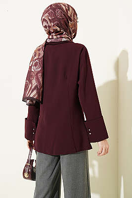 Top Düğmeli Dikiş Detaylı Gömlek Mürdüm - Gömlek