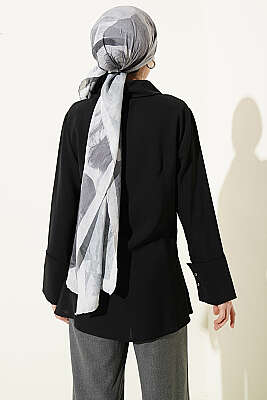 Top Düğmeli Dikiş Detaylı Gömlek Siyah - Gömlek