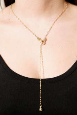 Top Sallantılı Modern Y Formlu Zincir Kolye Gold - DEMİR BİJUTERİ