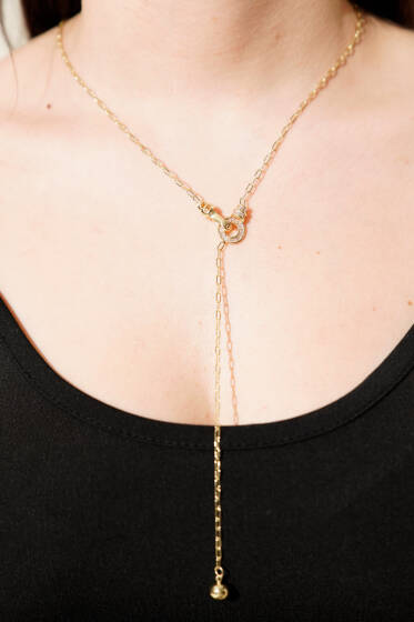 Top Sallantılı Modern Y Formlu Zincir Kolye Gold - Kolye