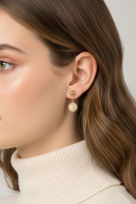 Top Taşlı Küpe Gold - KONYALI BİJUTERİ