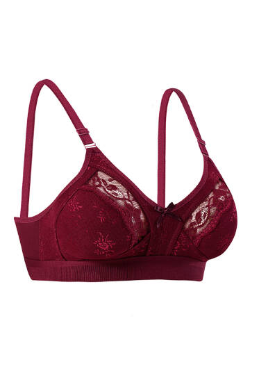 Toplayıcı Geniş Askılı Lez Ara Dantel Sütyen Mürdüm - Toparlayıcı Sütyen / Minimizer Sütyen