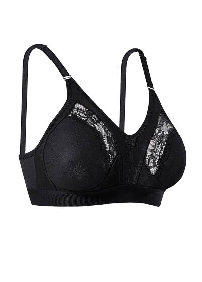 Toplayıcı Geniş Askılı Lez Ara Dantel Sütyen Siyah - Toparlayıcı Sütyen / Minimizer Sütyen