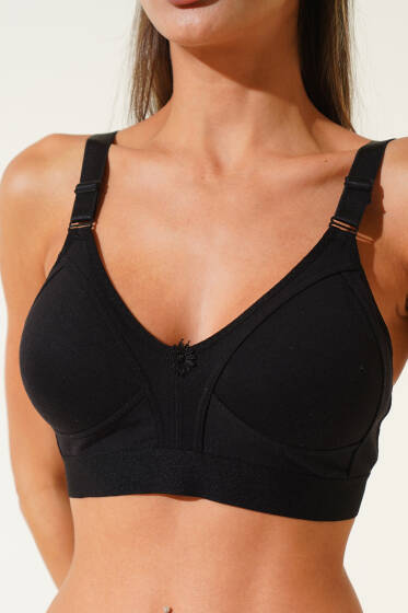 Toplayıcı Geniş Lastikli Penye Sütyen Siyah - Desteksiz Sütyen