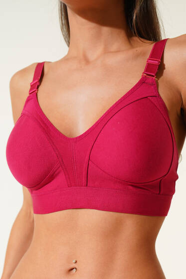 Toplayıcı Geniş Lastikli Penye Sütyen Bordo - Desteksiz Sütyen