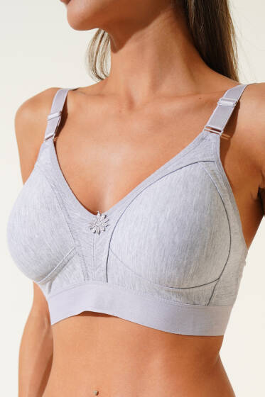 Toplayıcı Geniş Lastikli Penye Sütyen Gri - Desteksiz Sütyen