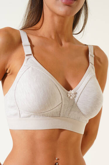 Toplayıcı Geniş Lastikli Penye Sütyen Melanj Kahve - Desteksiz Sütyen