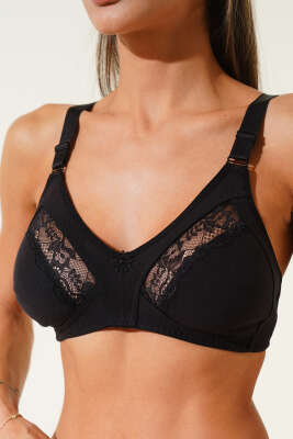 Toplayıcı Penye Ara Dantel Sütyen Siyah - EBRU SÜTYEN
