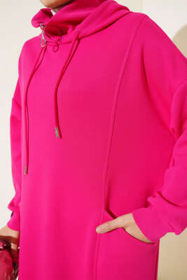 	 Torba Cep Kapüşonlu Elbise Fuşya - Tesettür Elbise