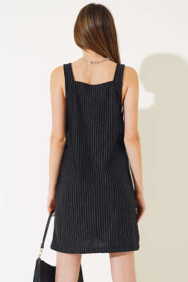 Torba Cepli Çizgili Salopet Siyah - Kadın Giyim Modelleri