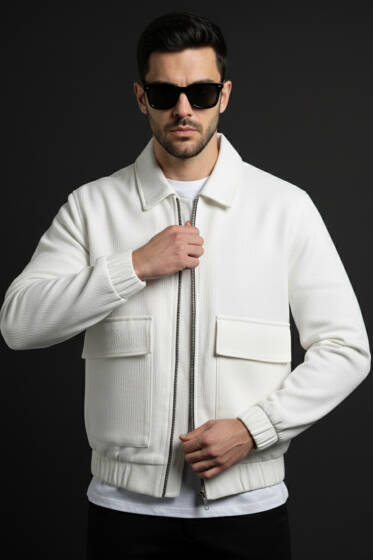 Torba Cepli Gabardin Erkek Ceket Ekru - Erkek Ceket