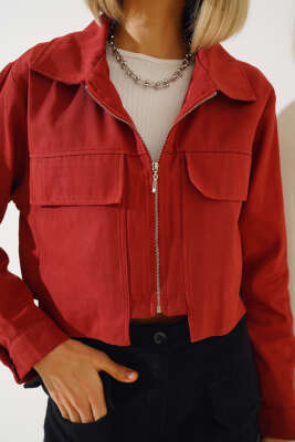 Torba Cepli Gabardin Kısa Ceket Alizarin - Kadın Giyim Modelleri