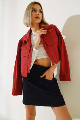 Torba Cepli Gabardin Kısa Ceket Alizarin - Kadın Giyim Modelleri