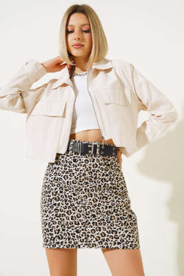 Torba Cepli Gabardin Kısa Ceket Bej - Kadın Giyim Modelleri