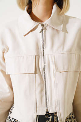 Torba Cepli Gabardin Kısa Ceket Bej - Kadın Giyim Modelleri