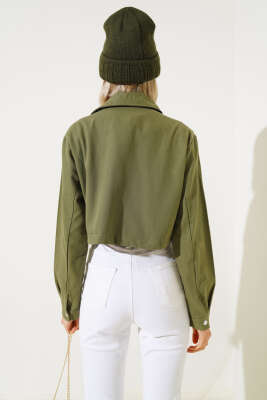 Torba Cepli Gabardin Kısa Ceket Haki - Kadın Giyim Modelleri