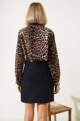 Torba Cepli Gabardin Kısa Ceket Leopar - Kadın Giyim Modelleri