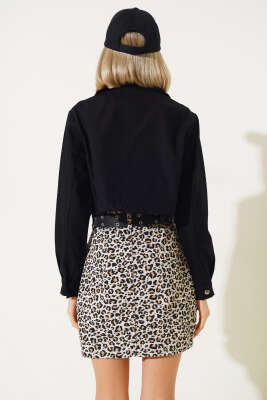 Torba Cepli Gabardin Kısa Ceket Siyah - Kadın Giyim Modelleri