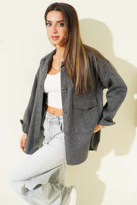 Torba Cepli Kaşe Ceket Füme - ESTELLE