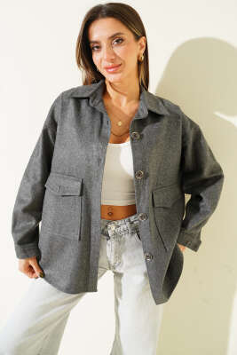 Torba Cepli Kaşe Ceket Füme - Kadın Giyim Modelleri