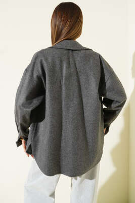 Torba Cepli Kaşe Ceket Füme - Kadın Giyim Modelleri