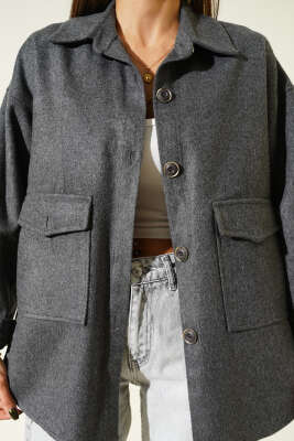 Torba Cepli Kaşe Ceket Füme - Kadın Giyim Modelleri