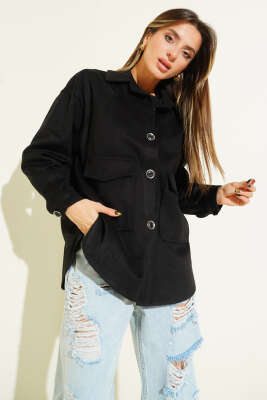 Torba Cepli Kaşe Ceket Siyah - ESTELLE