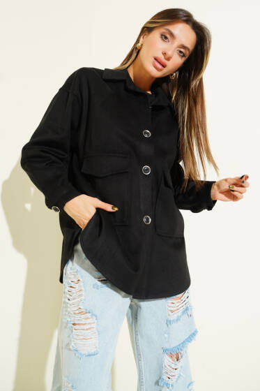 Torba Cepli Kaşe Ceket Siyah - Kadın Giyim Modelleri