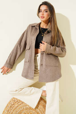 Torba Cepli Kaşe Ceket Vizon - Kadın Giyim Modelleri