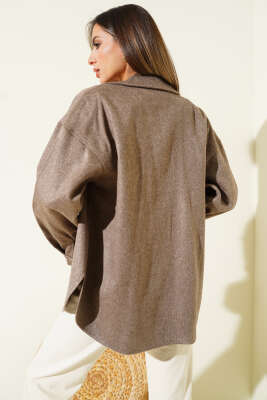 Torba Cepli Kaşe Ceket Vizon - Kadın Giyim Modelleri