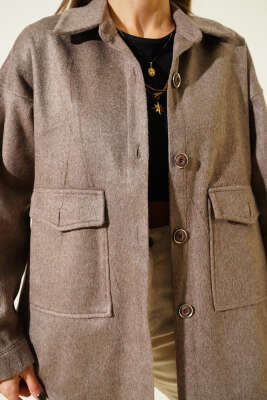 Torba Cepli Kaşe Ceket Vizon - Kadın Giyim Modelleri