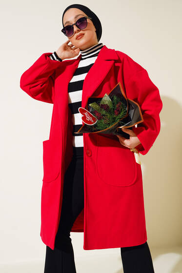 Torba Cepli Kaşe Kaban Kırmızı - Kaban