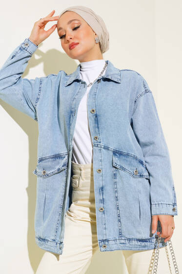 Torba Cepli Kot Ceket Kot Buz Mavi - Ceket