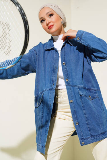 Torba Cepli Kot Ceket Mavi - Ceket