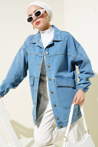 Torba Cepli Salaş Kot Ceket Açık Mavi - Ceket