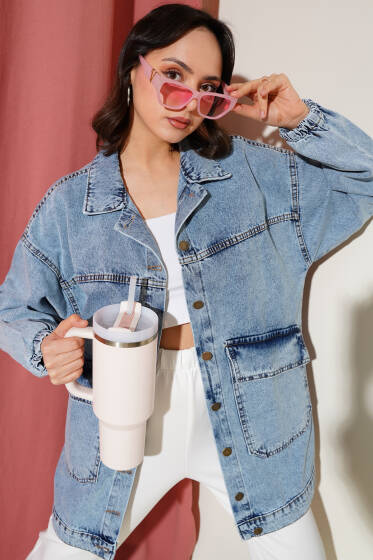 Torba Cepli Salaş Kot Ceket Kar Yıkama - Ceket