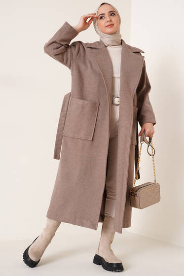 Torba Cepli Uzun Kaşe Kaban Bej - Kaban