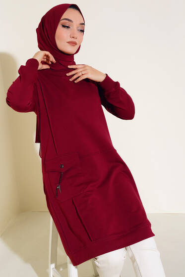 Torba Cepli Zincirli Tunik Bordo - Tunik