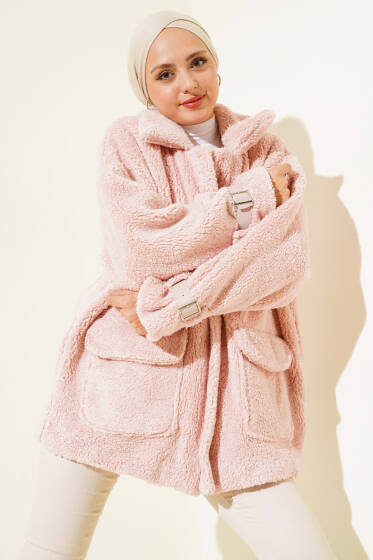 Toylor Fermuarlı Peluş Mont Pudra - Mont