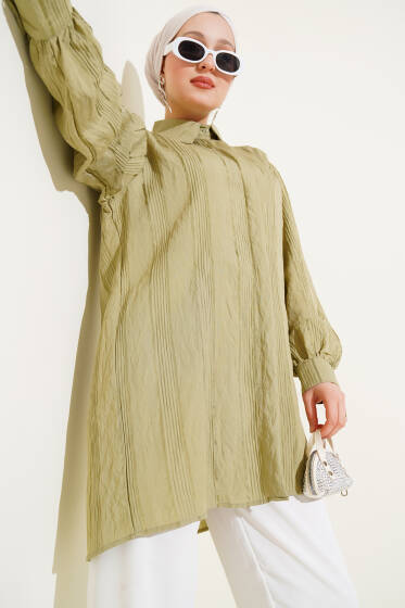 Transparan Çizgili Basic Gömlek Çağla Yeşili - Gömlek