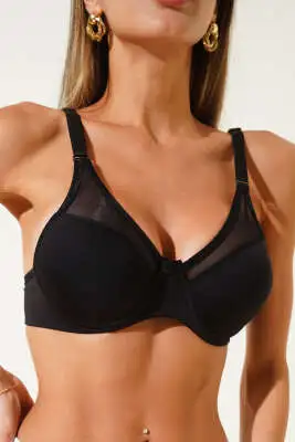 Transparan Dekolte Destekli Sütyen Siyah - Destekli / Push Up Sütyen