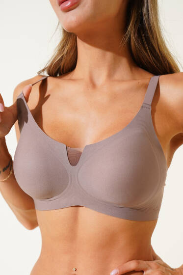 Transparan Detay Sıfır His Ziro Gram Sütyen Vizon - Toparlayıcı Sütyen / Minimizer Sütyen