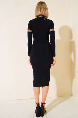 Transparan Detaylı Elbise Siyah - Thumbnail
