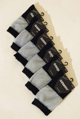 Transparan Simli 6'lı Bayan Soket Çorap Gri - Thumbnail
