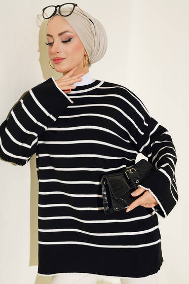 Triko Çizgili Tunik Siyah - Tunik