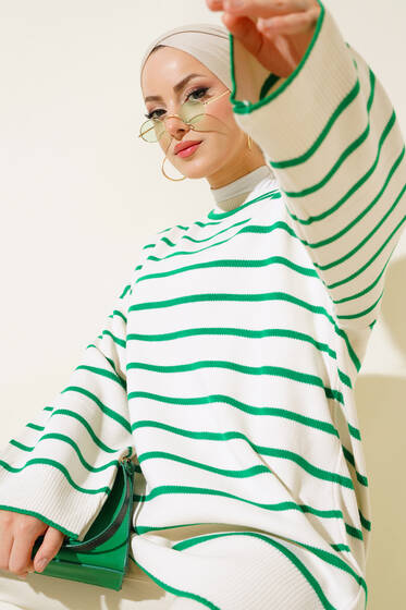 Triko Çizgili Tunik Yeşil - Tunik