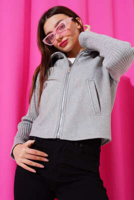 Triko Garnili Kaşe Mont Gri - Kadın Giyim Modelleri