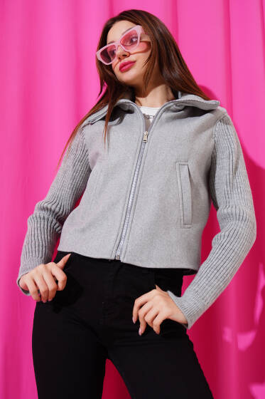 Triko Garnili Kaşe Mont Gri - Yeni Giyim